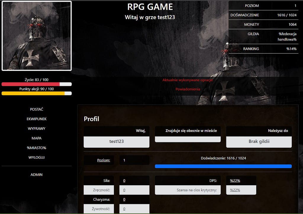 Stan gry przeglądarkowej rpg na dzień 06.10.2023